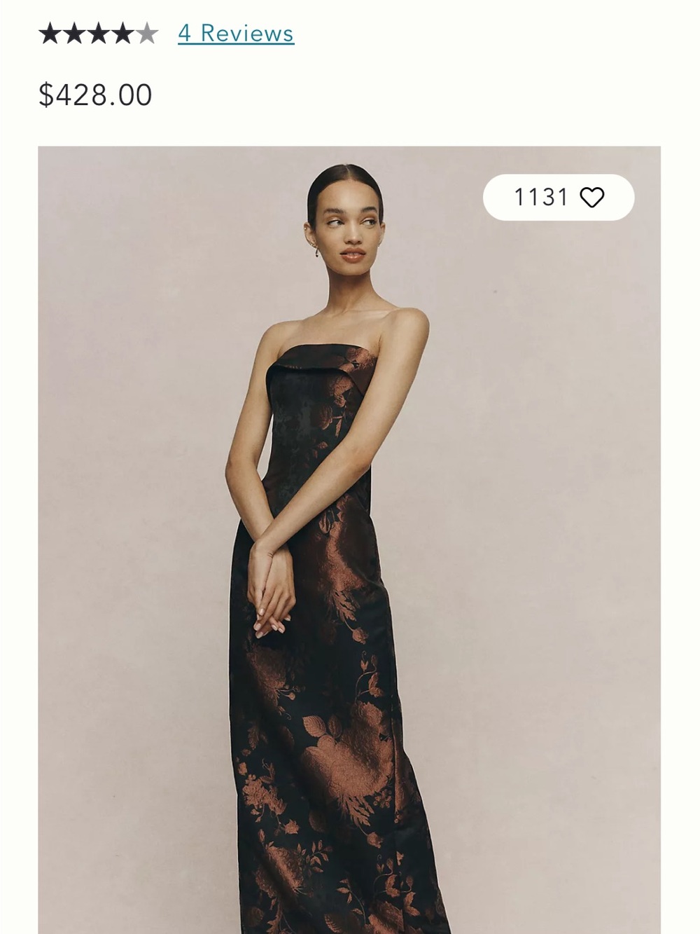 Katie May Strapless Black and Bronze Floral Column Gown